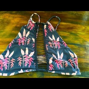 Acacia Halter Swim Top Hibiscus Vintage Large